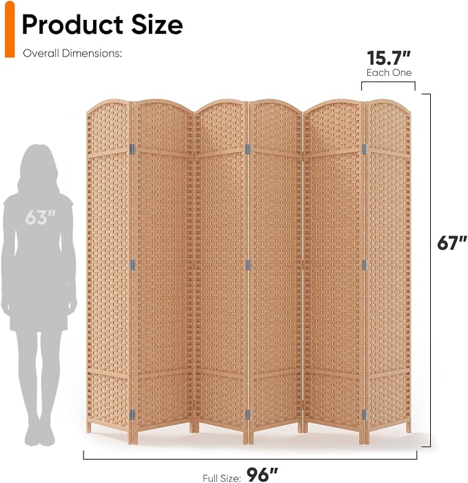 Outdoor Privacy Screen 6-Panel Folding Room Divider Space Partition | 67"H 96"W - Image 2