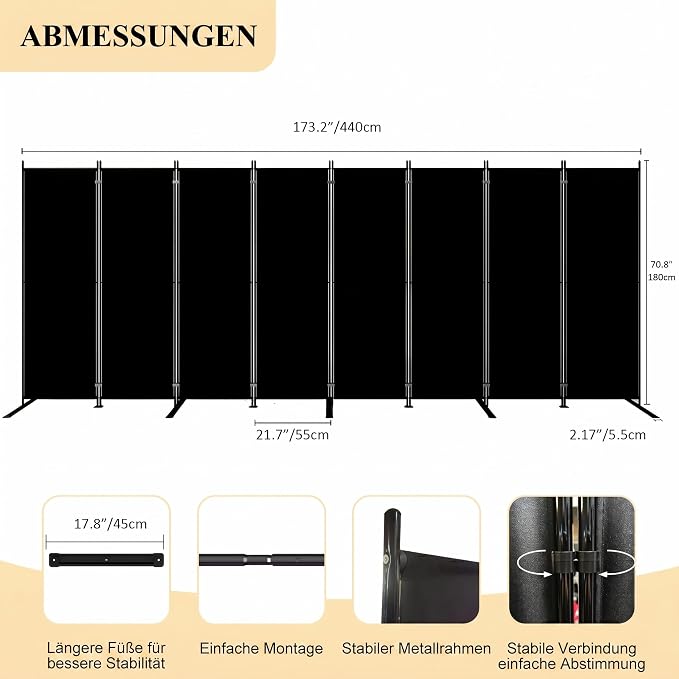 T&Jero 8-Panel Folding Room Divider, 6ft Tall Portable Privacy Screen Wall - Image 2