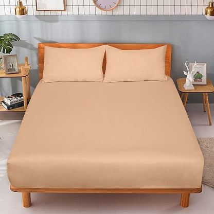 ROYALE LINENS 300 Thread Count 100% Long Staple Combed Cotton Fitted Sheet Twin XL - Super Soft Deep Pocket Bottom Sheet - Fitted Sheets Only - Elastic Sheets (Twin XL, Sand)