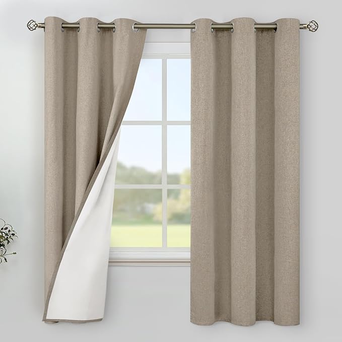YoungsTex Taupe Burlap Linen Blackout Curtains by YoungsTex