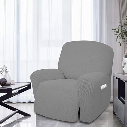 Easy-Going 4 Pieces Oversized Recliner Stretch Sofa Slipcover Sofa Cover Furniture Protector Couch Soft with Elastic Bottom,Polyester Spandex Jacquard Fabric Small Checks Light Gray