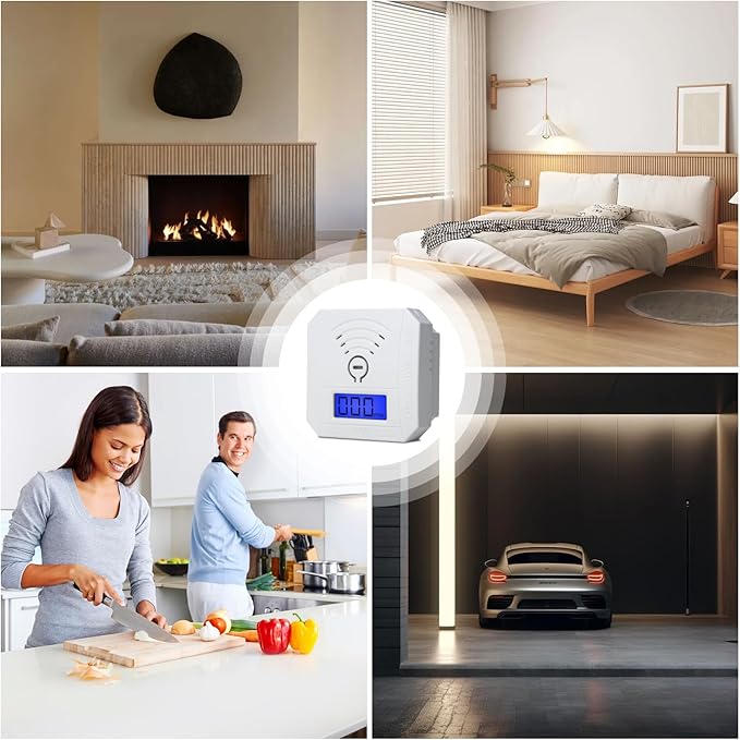 TALLPOWER Carbon Monoxide Detector,CO Gas Monitor Alarm,CO Sensor with LCD Digital Display and Sound Warning,CO Alarm with Sensitive CO Sensor,Battery Powered,for Home,Bedroom,Warehouse(2 Packs)