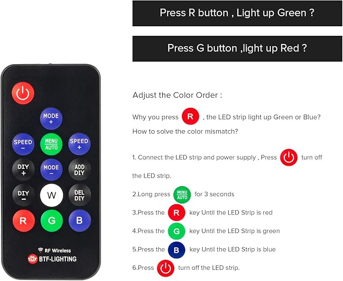 BTF-LIGHTING WS2811 WS2812B 1903 DC5/12V 14keys Wireless RF RGB LED Controller 300 Kinds of Changes Digital Color LED Pixel Strip modules Input=Ouput Voltage Perfect for DIY Project Black