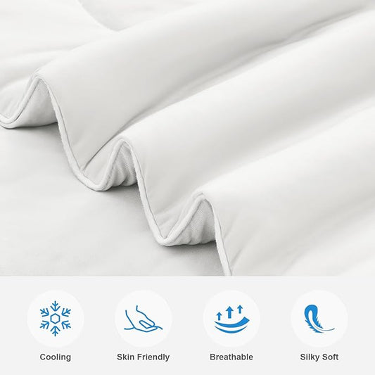 EASELAND Cooling Comforter King, Cold Touch Fabric Absorbs Body Heat, Double-Sided Cool Design Soft Fluffy Cooling Blanket for Night Sweats Hot Sleeper (White, King(108"x90"))