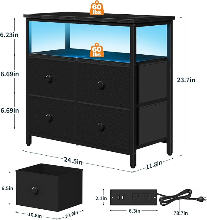 Yoobure Night Stand with Charge Station, Nightstand with 4 Drawers Bedside Table - Image 3