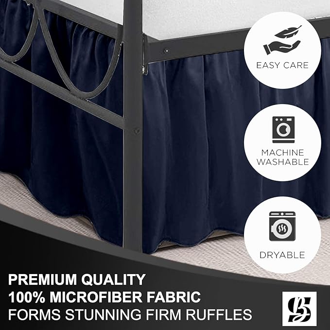 SKY BEDDINGS - Queen Size Ruffled Bed Skirt with Split Corners - 12 Inch Drop Dust Ruffle Bed Skirt with Platform Three Sided Coverage - 100% Microfiber, Navy Blue