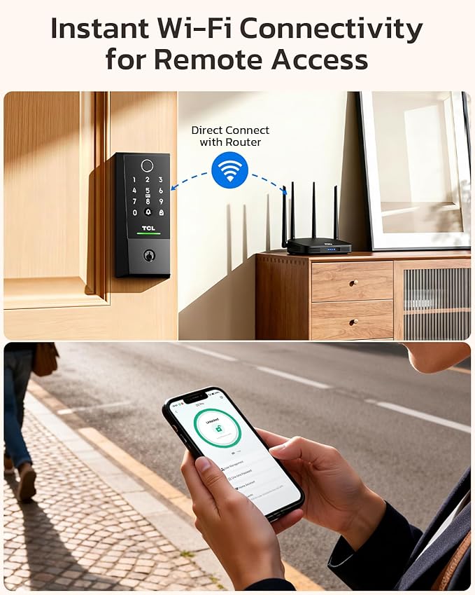 TCL D2 Plus Fingerprint Smart Lock, Wi-Fi Keyless Entry Door Lock, IP55 Weatherproof, Built-in Doorbell, Auto Lock, Easy Install, Black