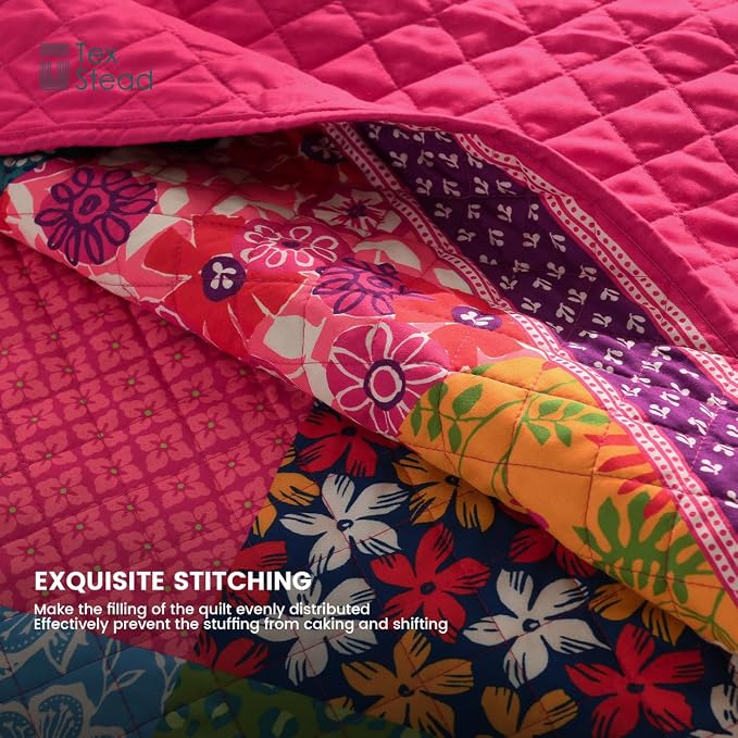 King Quilt Set - Washed Quilted Patchwork Comforter Coverlet, Lightweight - Image 5