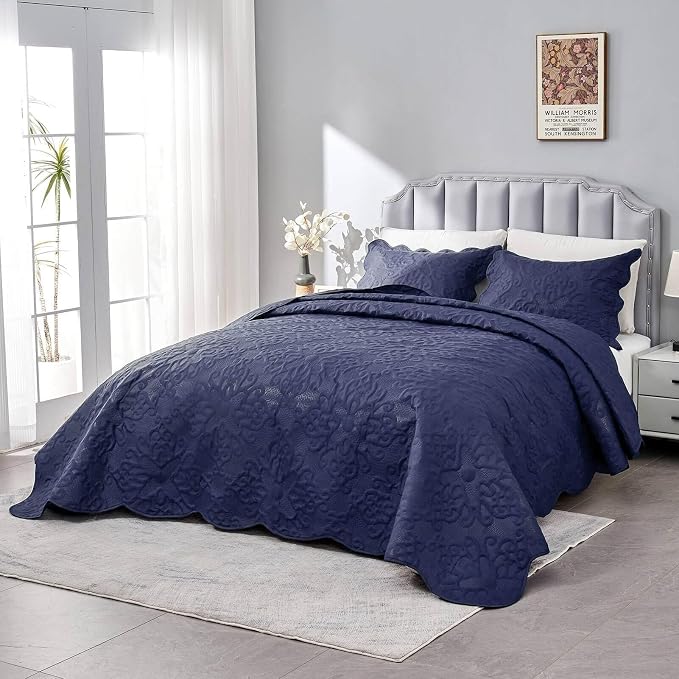 Kingnex 106x96 King Size Lightweight Bedspread Coverlet Set Navy | 3 Pcs - Image 3
