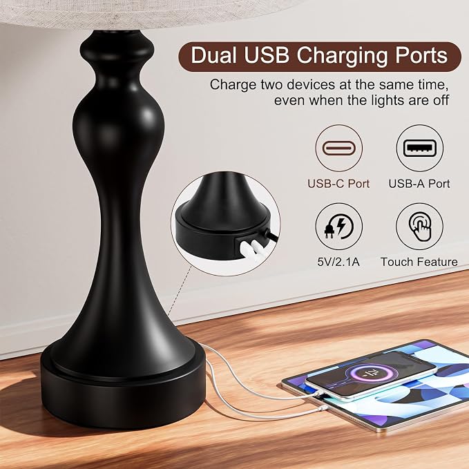 Touch Lamps for Nightstand, 3 Way Dimmable Bedside Lamps - Image 4