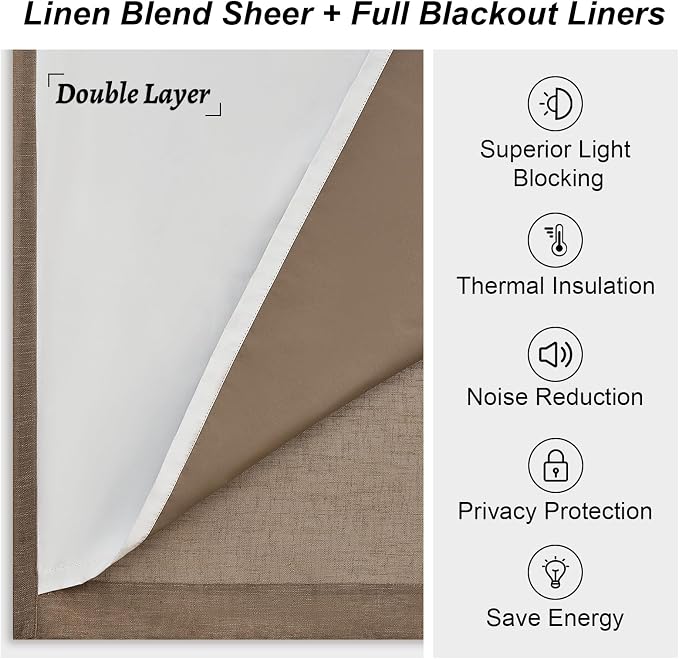 Topfinel Extra Long 100% Blackout Brown Linen Curtains 108 Inches Long - Image 6
