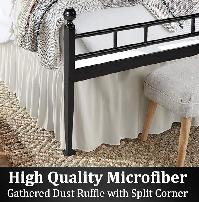 Ruffled Bed Skirt with Split Corners, Ivory, Twin 16 Inch Drop Bedskirt, Hotel Quality Brushed Microfiber Wrinkle Free Dust Ruffle Bed Skirt Twin Size