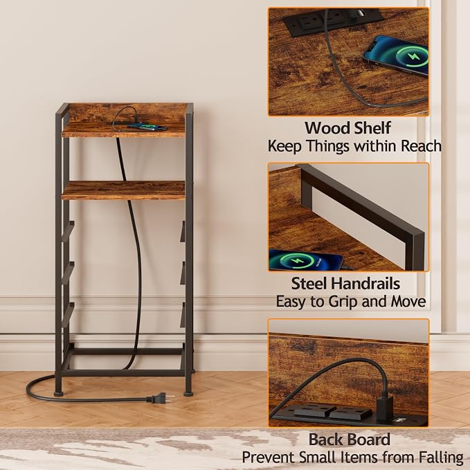 Night Stand with Charging Station, 4 Drawer Tall Bedside Table | small dresser - Image 7