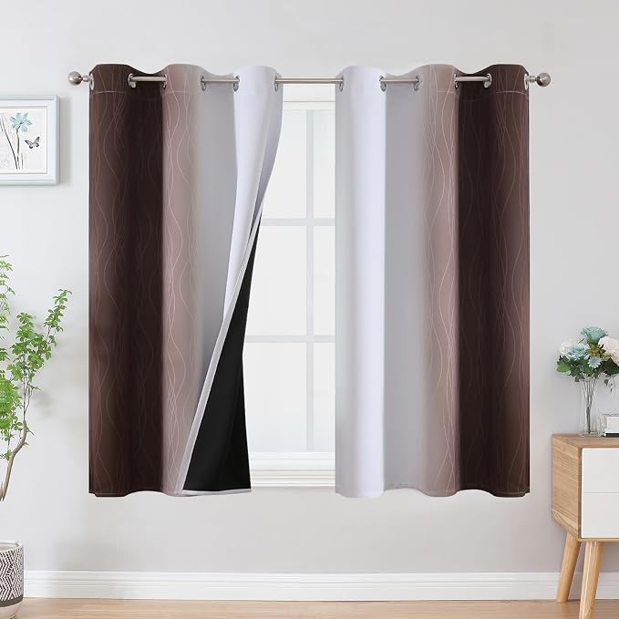 Brown and Greyish White Blackout Curtains 42Wx45L 2 Panels | Ombre Curtains by ESTELARTEXTILER