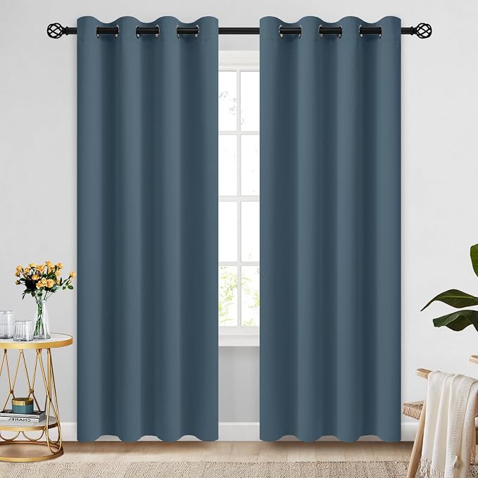 COSVIYA Grommet Room Darkening Stone Blue Curtains 90 inch Long by COSVIYA