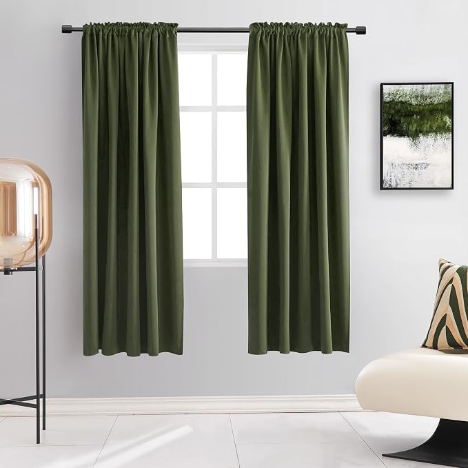 Dark Olive Green Blackout Curtains by DONREN