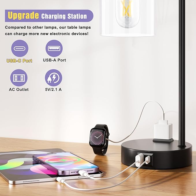 Industrial Touch Lamps for Nightstand Set of 2, 3-Way Dimmable Bedside Lamp | - Image 2