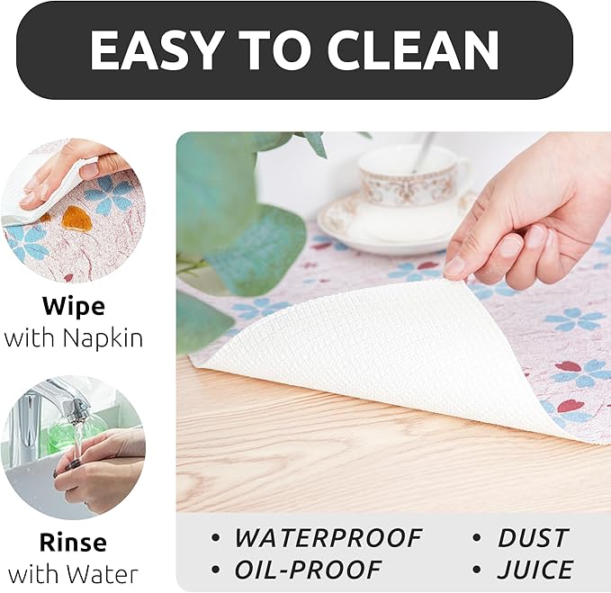 RAY STAR 12X120 Inch Shelf Liner for Kitchen Cabinets, Non-Adhesive Cabinet Liner Washable, PVC Drawer Liner for Dresser Non-Slip Bathroom (Blue-Floral)(3 Roll)