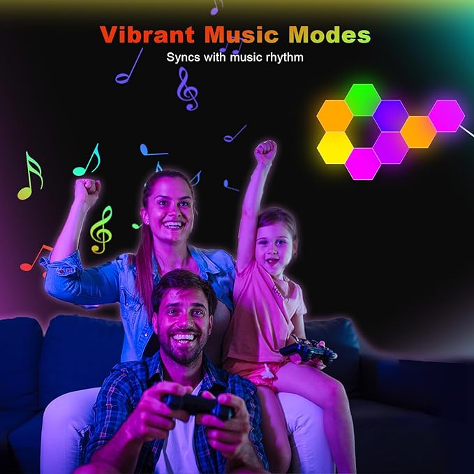 Smart Hexagon Lights DIY Hexagon Led Light App & Remote Controlled & Music Sync Features USB & Type C Modern RGB Wall Panels for Living & Gaming Decor (8Pack)