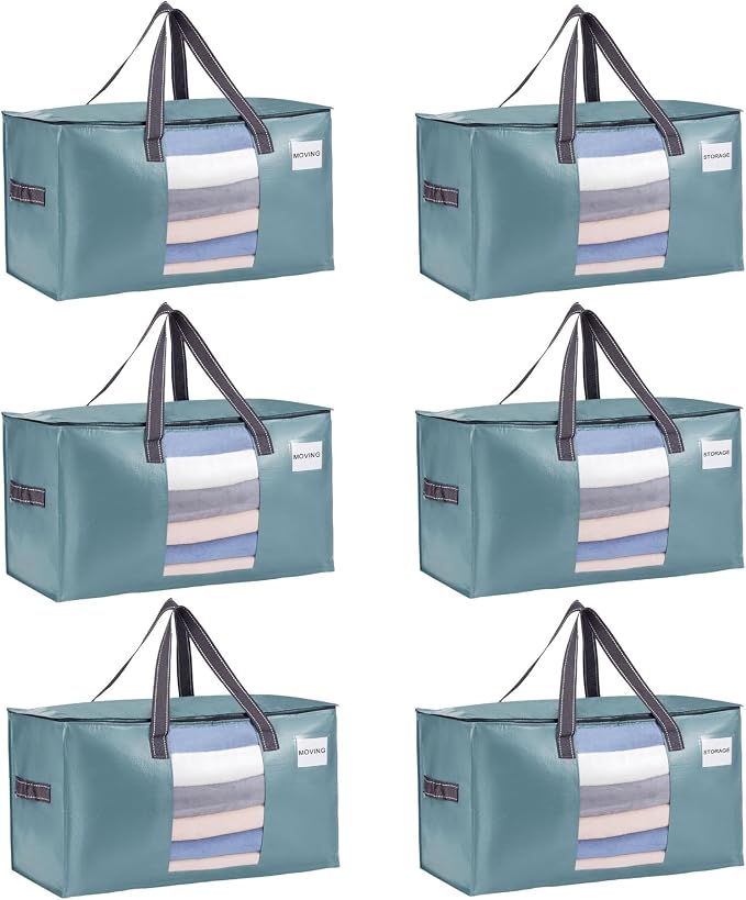 VENO Moving Bags, Wide Open Top, Light Blue, 6 Pack | Moving boxes Alternative by Veno