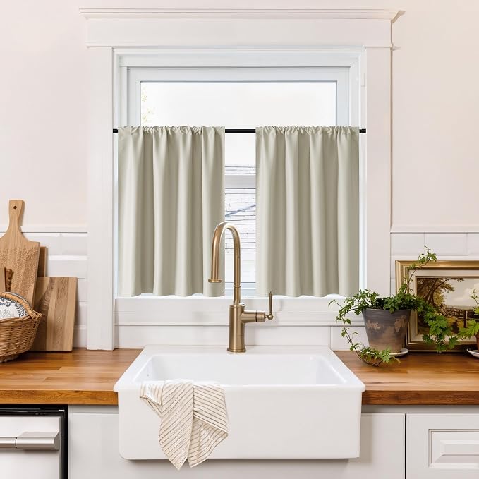 RYB HOME 100% Blackout Basement Curtains 30 inches Long, Heat & UV Blocking | by RYBHOME