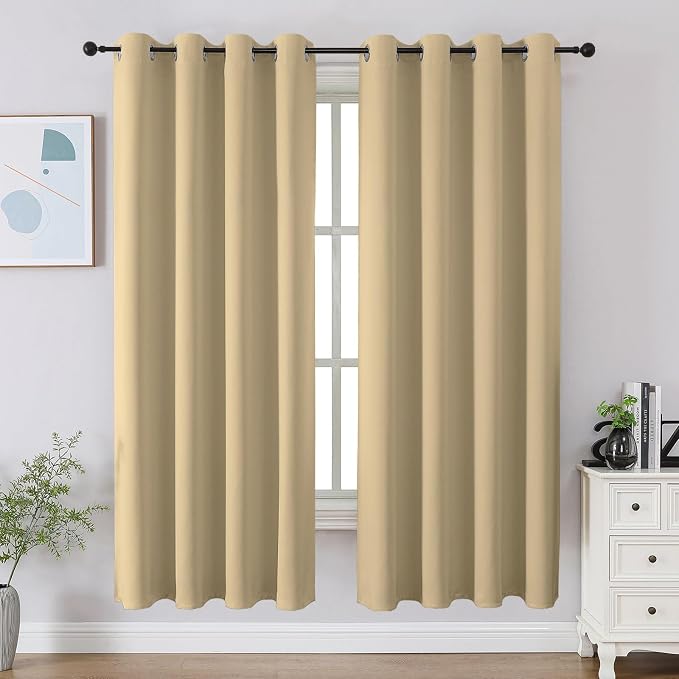 CUCRAF Beige Blackout Curtains 63 inch Length 2 Panels Set, Room Darkening by CUCRAF