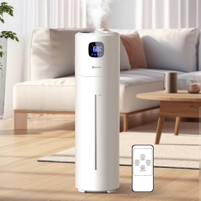 Large Humidifiers for Bedroom, 9L/2.5Gal Ultrasonic Cool Mist, Top Fill Easy Clean with 350ML/H Mist Speed, Quiet, Suitable for Kids Room Plant Yoga Office Study Room Living (White, Round)