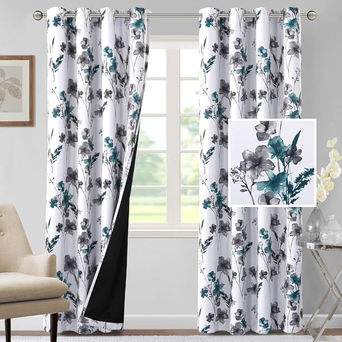 H.VERSAILTEX 100% Blackout Curtains 96 inch Length 2 Panels Set Cattleya Floral by HVERSAILTEX