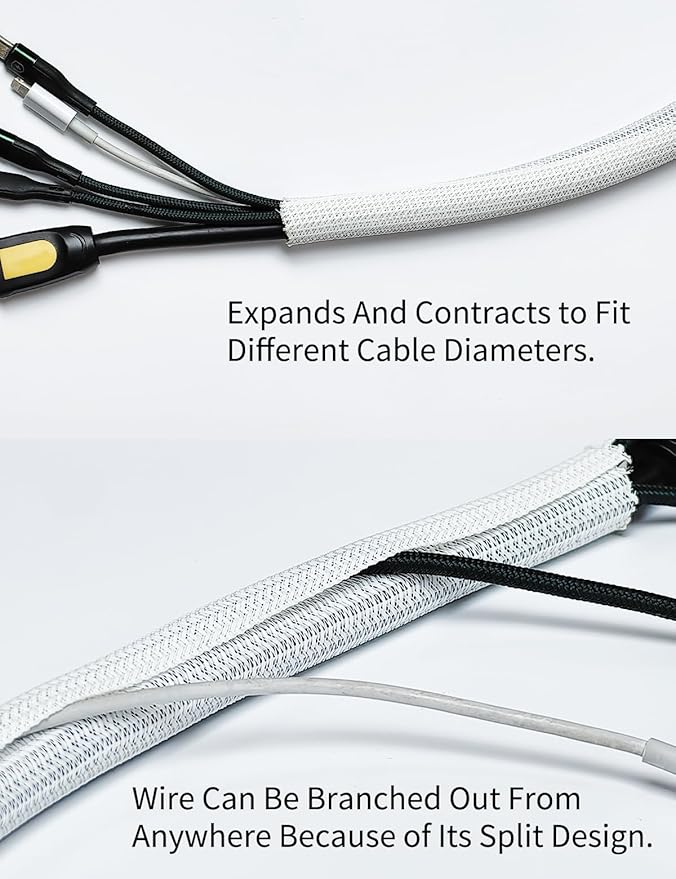 Cable Management Split Wire Loom Sleeve - Cord Hider & Protector for Desk, Pet Chew Proof, Wire Cover Organizer, Flexible Tube for Wires and Cables (3/4 Inch 25FT, White)