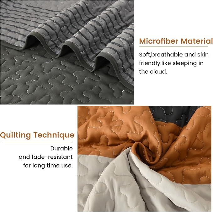Dinjoy King Boho Striped Quilt Set, Breathable All-Season, 3-Piece Set Fits - Image 5