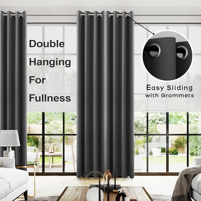 2 Panels 96 Inches Long Dark Gray/Grey Blackout Curtains - Image 2