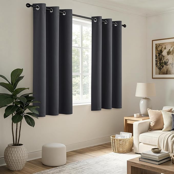 Dark Grey Blackout Curtains for Bedroom Living Room W40 x L72 Inch | 72 Inch - Image 5