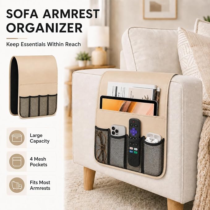 Armchair Caddy for Couch Remote Control Holder Recliner Armrest Organizer Non - Image 2