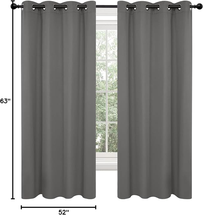 Deconovo Blackout Curtains for Bedroom and Living Room 63 Inches Long | Black - Image 10