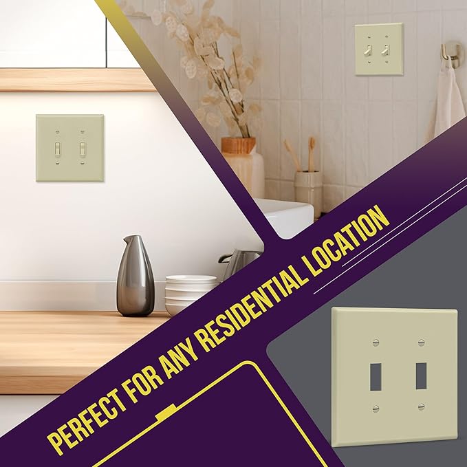ENERLITES Toggle Light Switch Wall Plate, Gloss Finish, Midway Size 2-Gang 4.88" x 4.92", Unbreakable Polycarbonate Thermoplastic, UL Listed, 8812M-I, Ivory