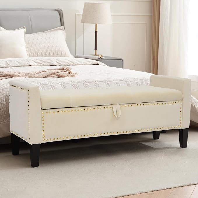 Velvet Ottoman with Storage, Modern Storage Bench by CreekVista