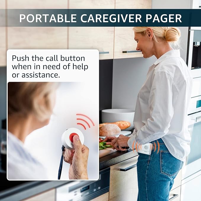 SYNLETT Caregiver Pager Wireless Nurse Call Button for Elderly Home Monitoring Alert System Portable Alarm Bell Seniors Patients Emergency 3 Call Buttons, 2 Pagers