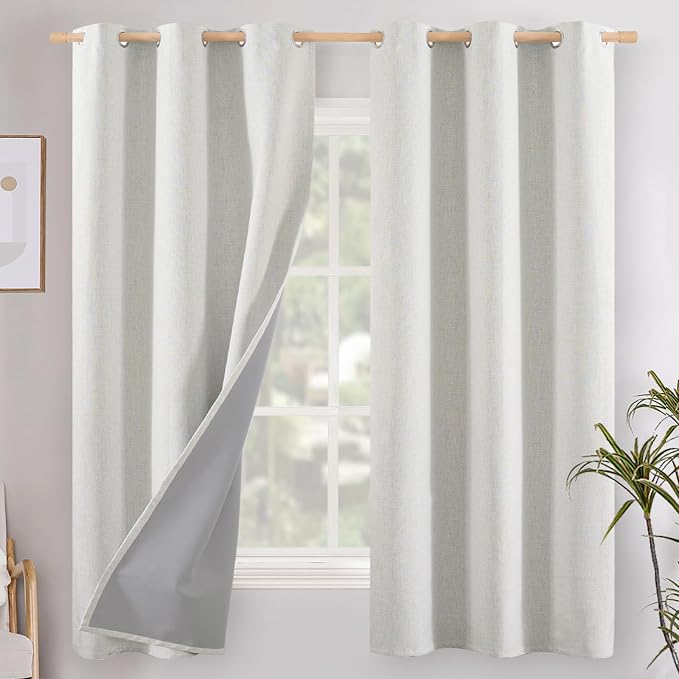 YoungsTex Ivory Linen Blackout Curtains 63 Inch Length by YoungsTex