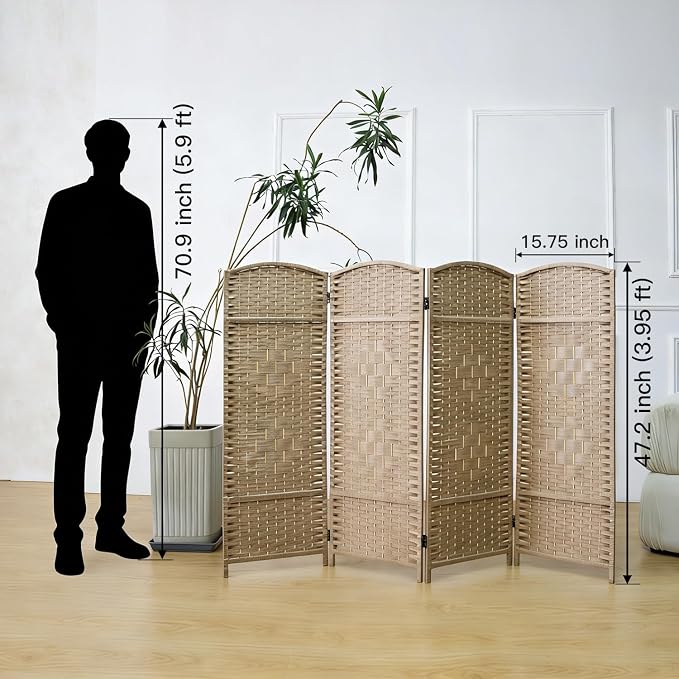 4 Panel Rattan Divider Short Room Partition Screen, Double Sided Folding Divider - Image 2