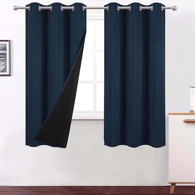 Navy Blue Curtains 63 Inch Length 100% Blackout Curtains 2 Panels by Lemomo