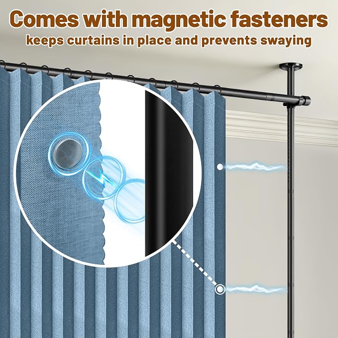 AJAZZ Room Divider Curtain+ Tension Curtain Rod No Drilling 43-120× 35-200 in - Image 6