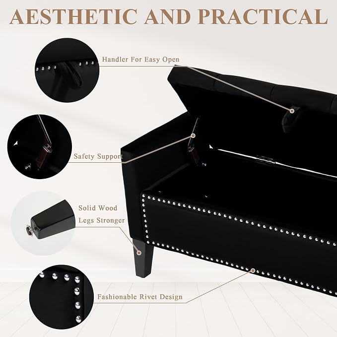 Velvet Storage Ottoman Bench, Modern Entryway Ottoman - Image 5