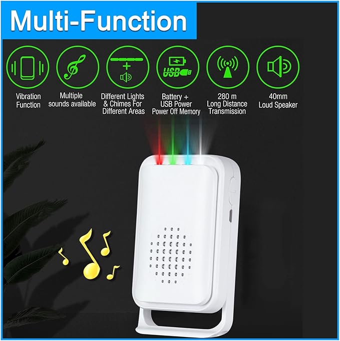 Wireless Motion Sensor Door Chime: Business Entry Doorbell Indoor Motion Detector Buzzer Monitor for Store Home Entrance Alert Bell, Bed Alarm for Elderly - LED Indicator & Vibration