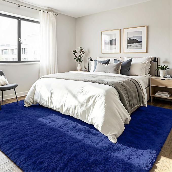 5x8 Fluffy Area Rug for Living Room: Soft Non-Slip Blue Shag Bedroom Carpet | - Image 3