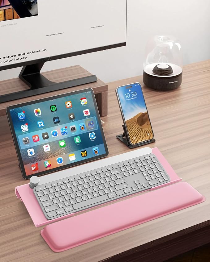 Laborio Computer Keyboard Stand for Desktop, 2-Level Height Adjustment Keyboard Wrist Rest, Non-Slip Key Board Riser Pad for Office, Gaming, and Home Desks(Pink)