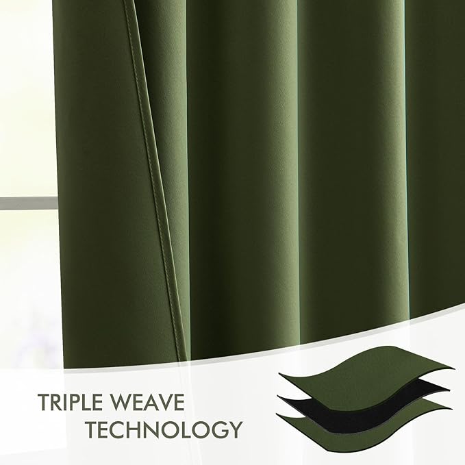 MIULEE Olive Green Back Tab Blackout Curtains 52x120 Inch Long 2 Panels Set | - Image 7