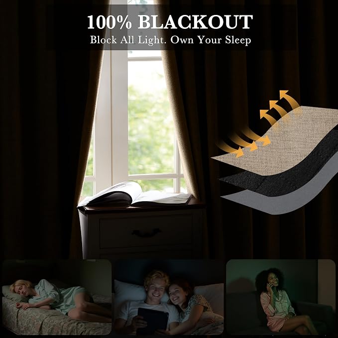 RYB HOME Burlap 100% Blackout Short Curtains 45 Inch Long - Image 3