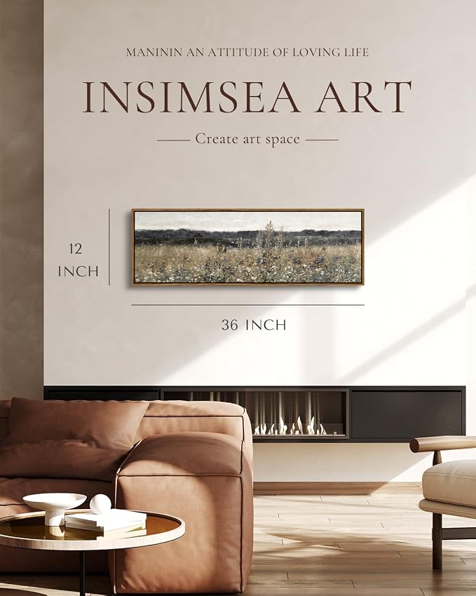 InSimSea Extra Large Framed Wall Art, Flower Meadow Landscape Print, 12x36In | - Image 2