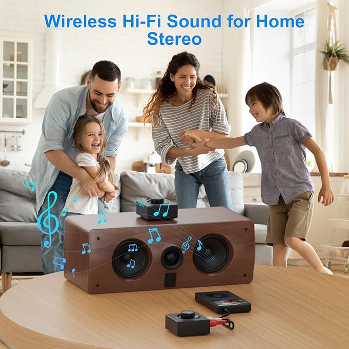 YMOO 2.4GHz Wireless Audio Transmitter and Receiver for TV, 25ms Low Latency, 200Ft Long Range, Wireless Audio Adapter Kit with AUX RCA in/Out for Stereo/Soundbar/Speaker/Amplifier/PC