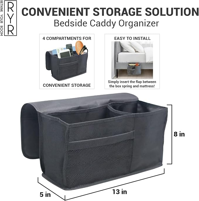 Bedside Caddy Organizer for Bunk Bed, Loft Bed, and Dorm, Storage for Phone - Image 2